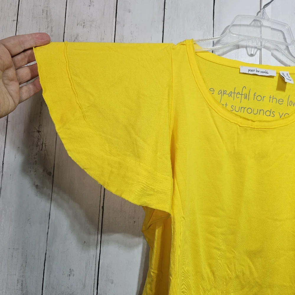 NWOT Peace Love World Women's Yellow Ruffle Sleeve Pima Cotton Knit Shirt Small. - Picture 3 of 10